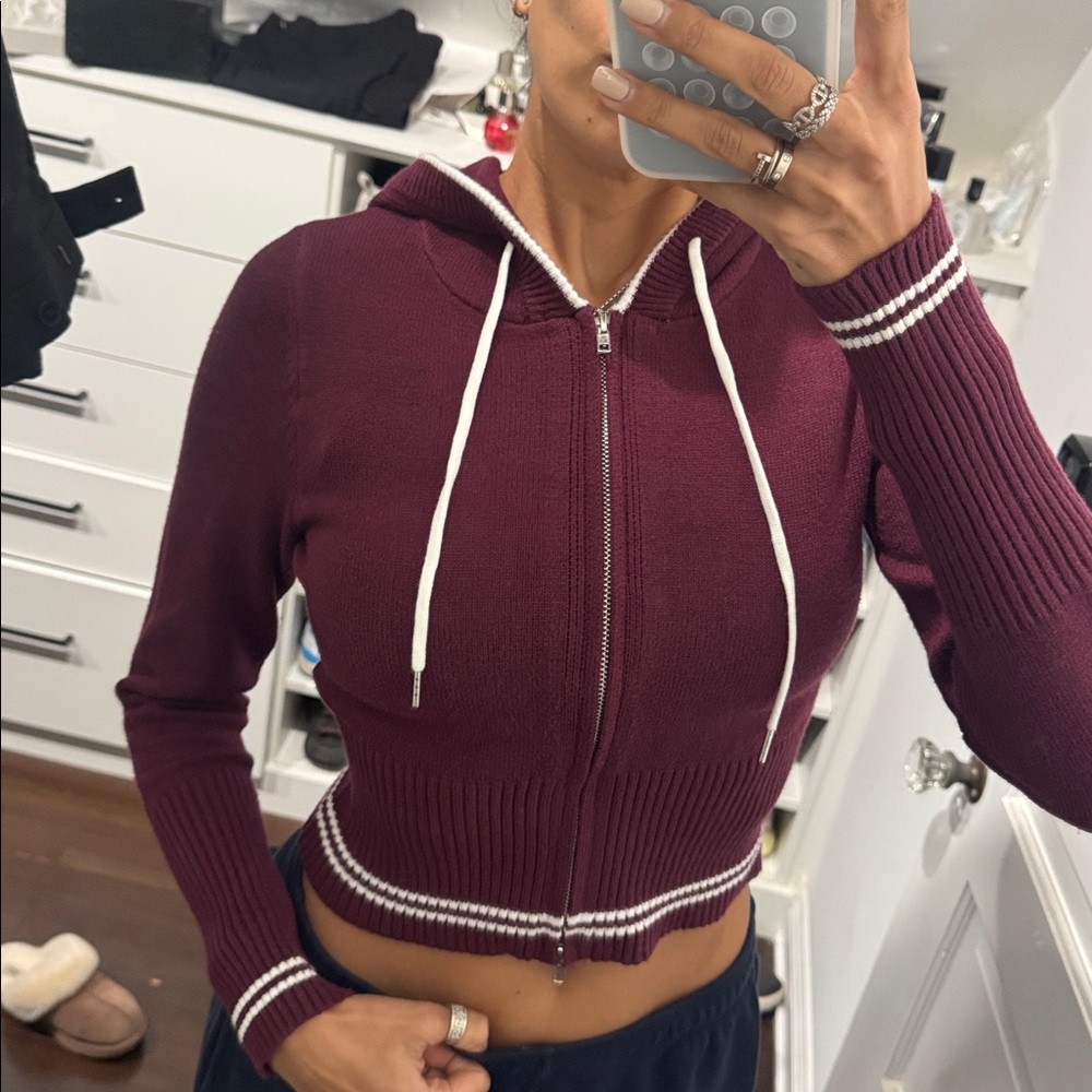 Pink Rose Maroon Zip-Up Hoodie Sweater. super soft material 
never worn
size s